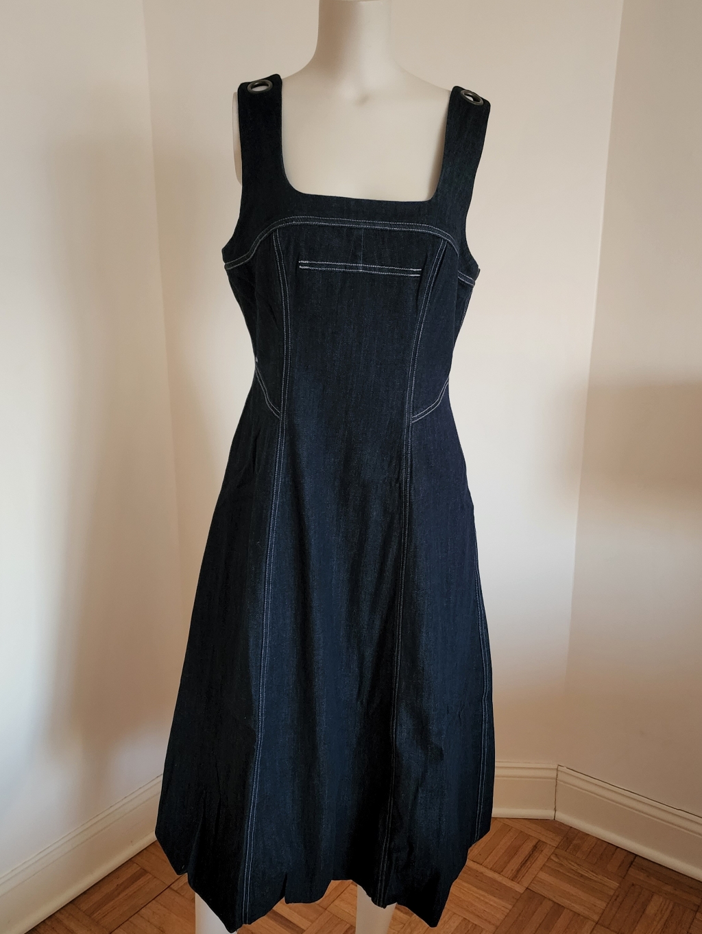 Brand New With Tags Anthropologiedark Indigo Denim Dress With Contrast Stitching